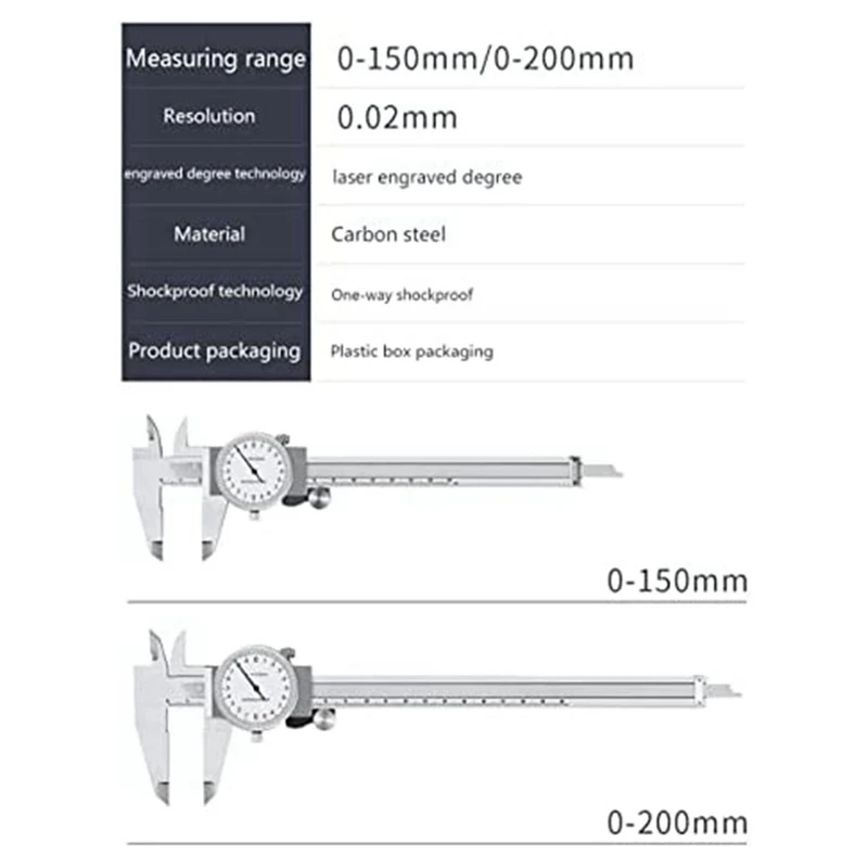 Metric Gauge Measuring Tool Dial Vernier Caliper Shock-Proof Vernier Caliper 0.02Mm