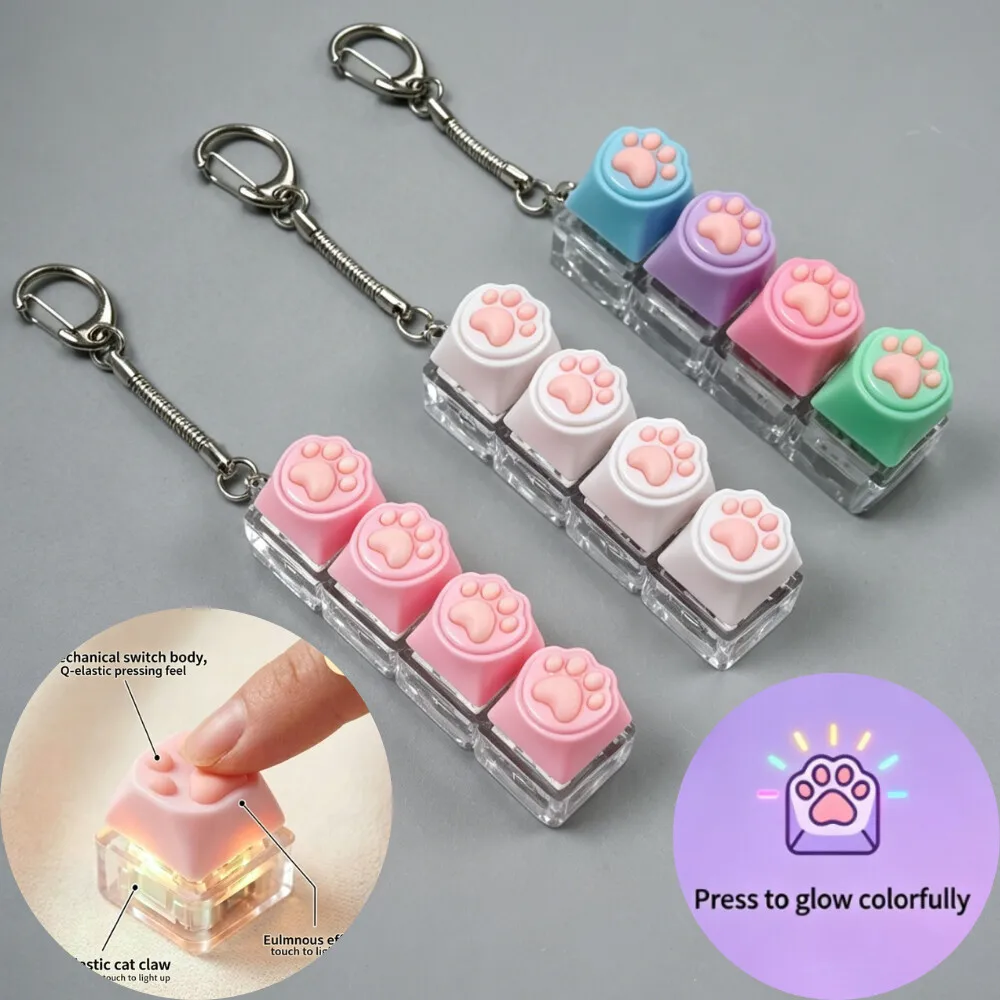 딸깍이 LED Light-Up Keychain Keyboard Clickable Button Fidget Toy for Stress Anxiety Relief Portable Desk Accessory OFF Decor Gift