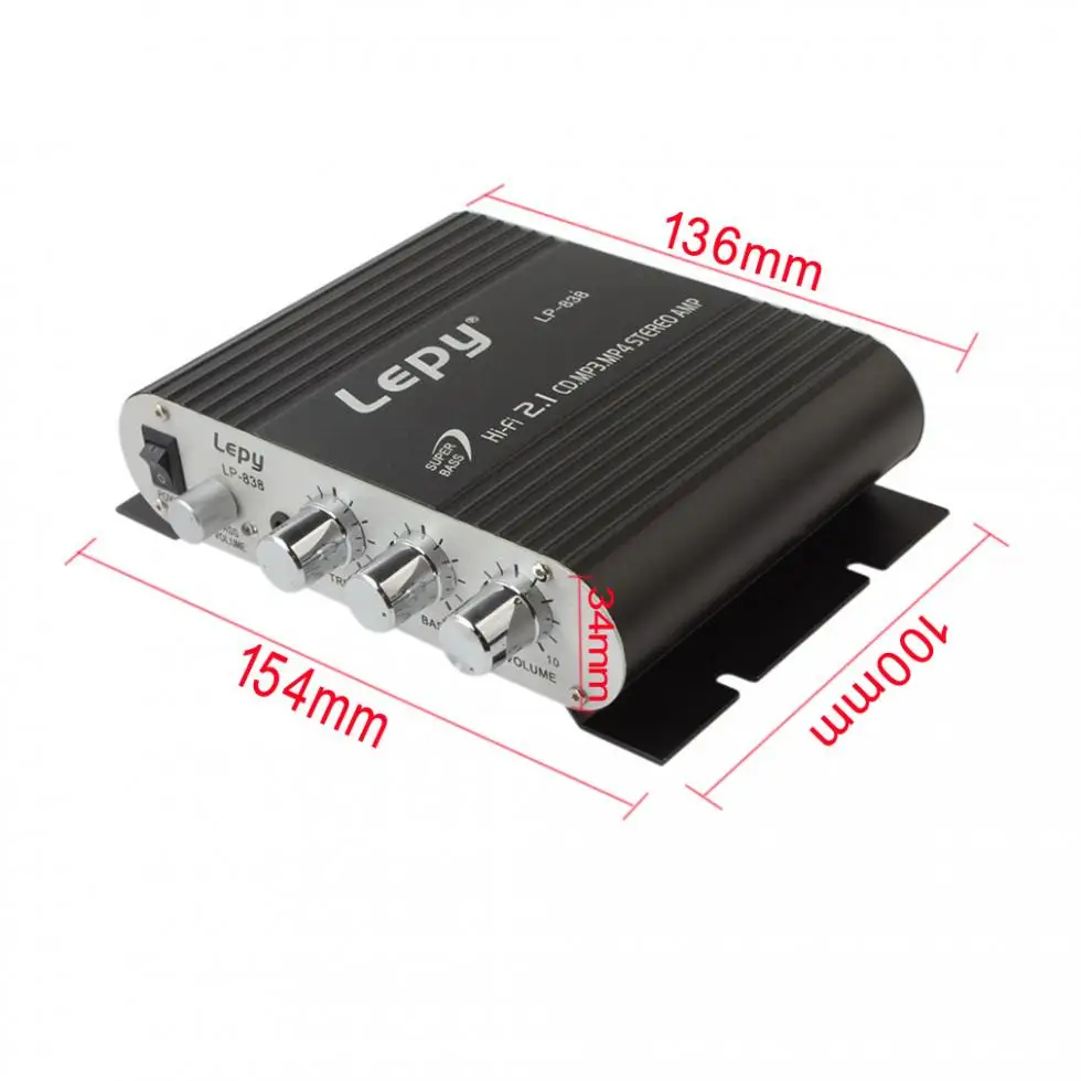 LP838 Power Car Amplifier for Motorbike Home Hi-Fi 2.1 MP3 Radio Audio Stereo Bass Speaker Booster Player No Power Plug