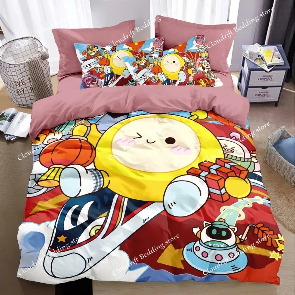 Cartoon cuteMotif ,Microfibre Bedding Sets, Children's Bed Decor Duvet Cover for Teenagers adult with Zip Room Decor