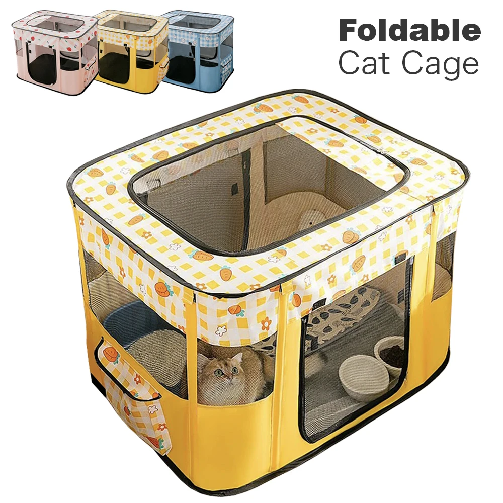 

Pet Folding Cage Large Cats Cage Playpen with Door & Mesh Roof for Puppy Kitten Delivery Room Washable Pet Tent Cat Hiding House