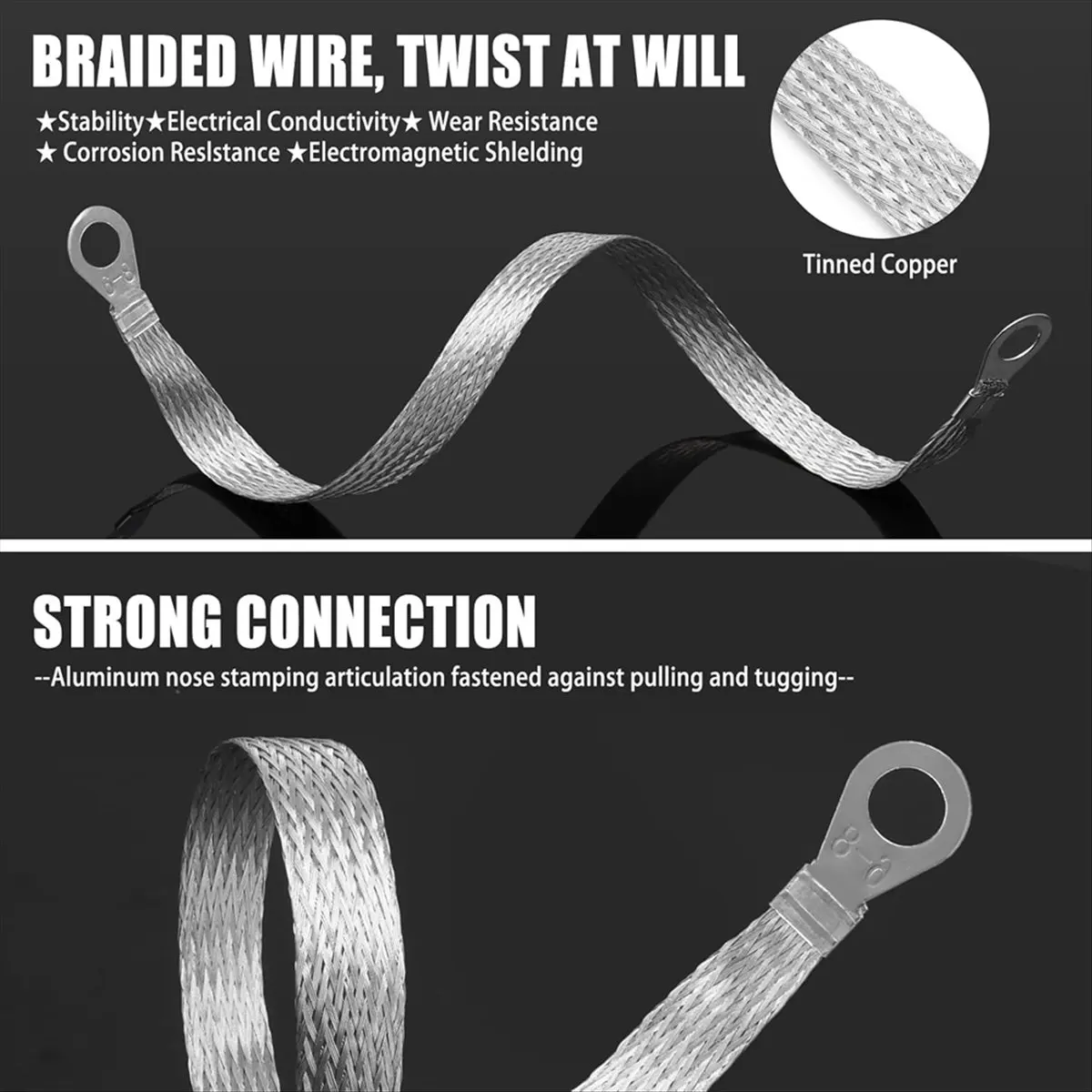 

Reliable- 14pcs Ground Straps, 10/12 Inch Engine Universal Automotive Ground Strap Kit Braided Copper Ground Straps Automotive