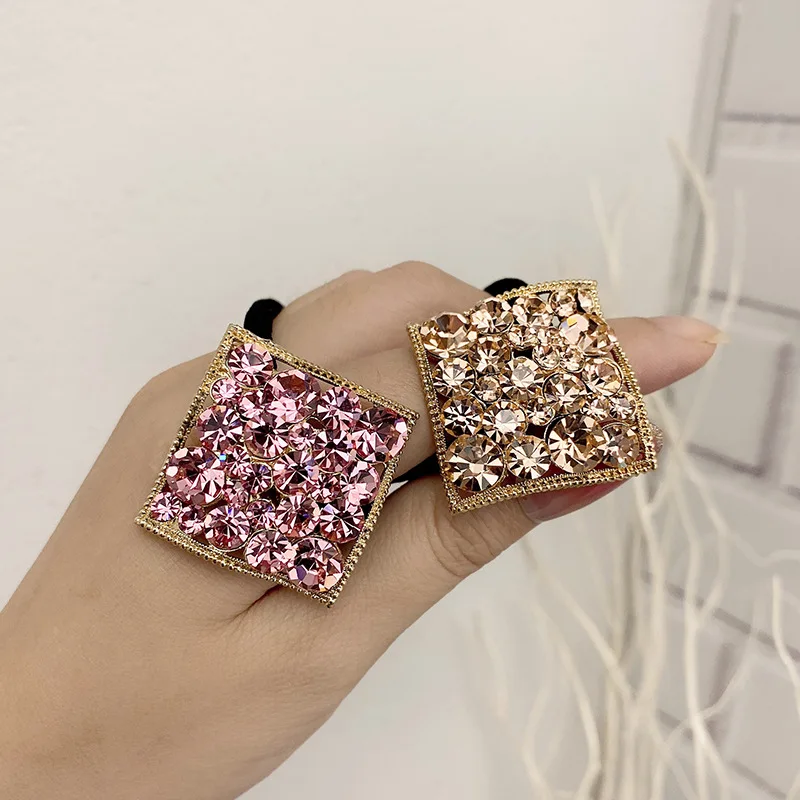 New Square Diamond Geometric Hair Ropes Women Elastic Hair Bands Party Accessories Rhinestone Bag Shape Crystal Rubber Hair Ties