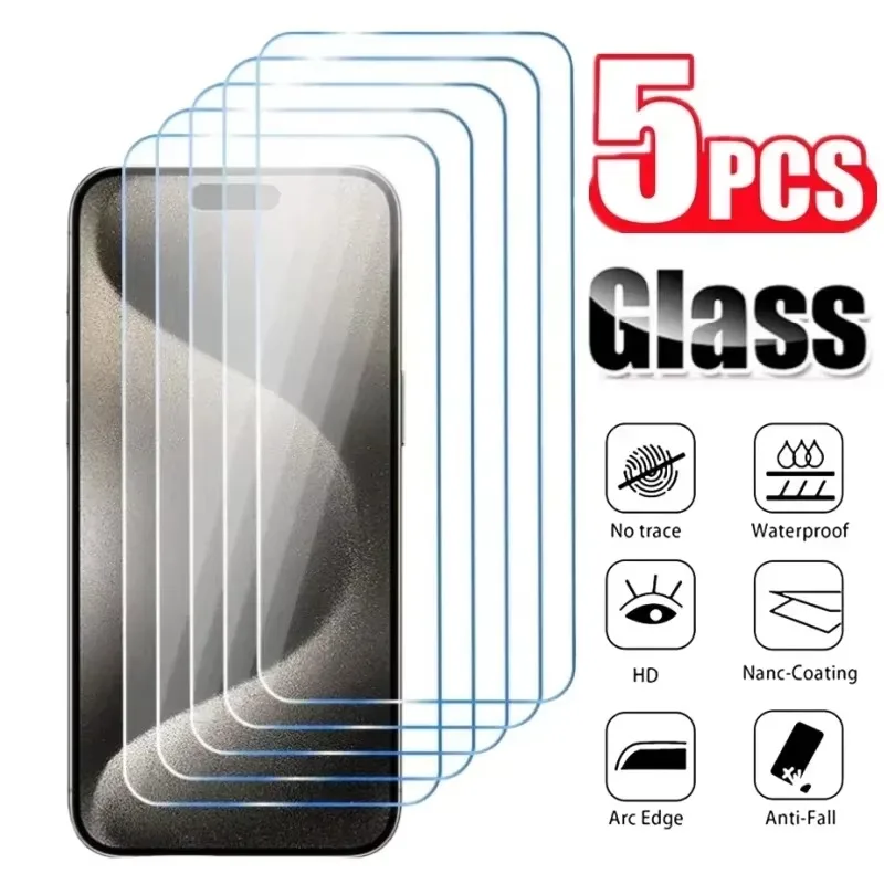

5 PCS Screen Protector For iPhone 15 14 13 12 11 High Definition Tempered Glass For iPhone 15ProMax Full Cover Protective Glass