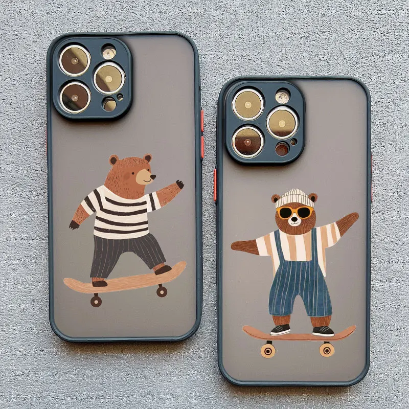 

Cartoon Cool Skateboard Bear Phone Case for IPhone 12 13 Mini 11 Pro Max 17 14 15 16 Pro Max Plus 17 Air XR XS X 7 8 SE2 Covers