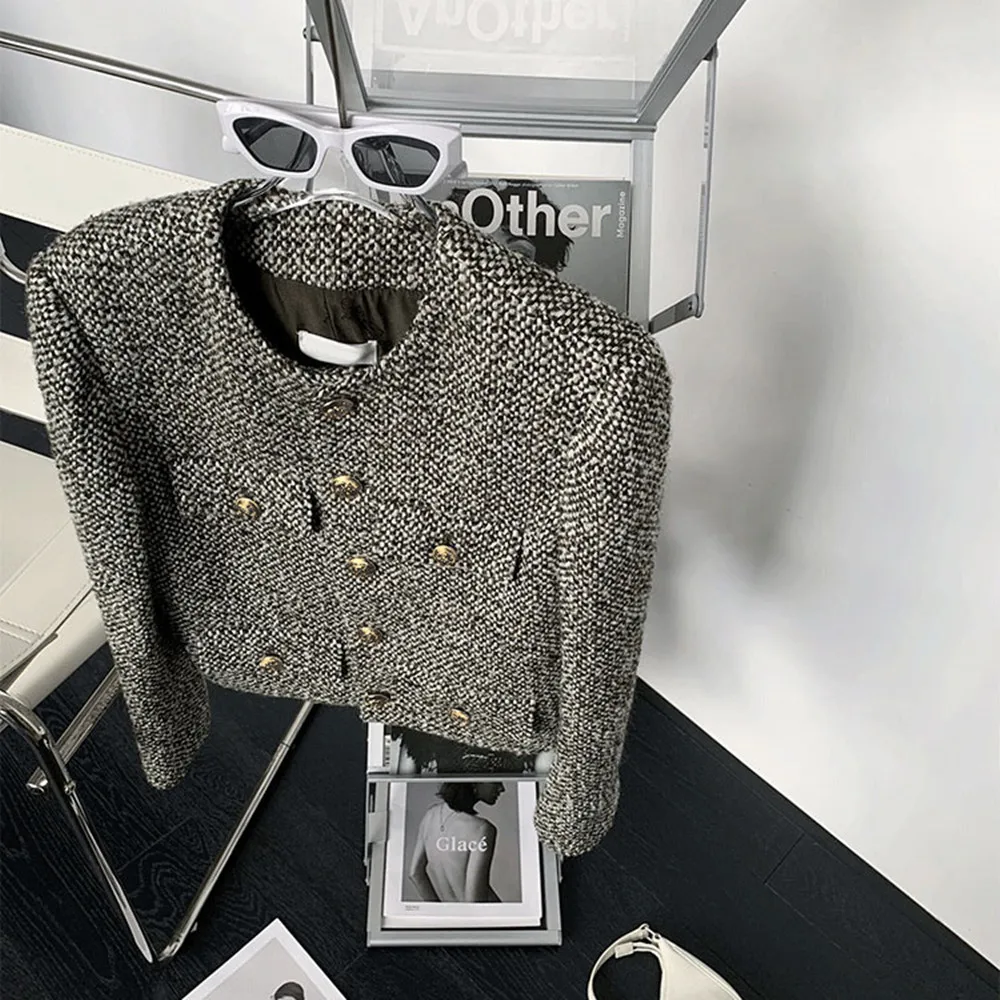 

French Small Fragrance Short Coat Women's Spring Autumn Chic Gentle Fashion Long Sleeve Lady Tweed Jacket Autumn Clothes