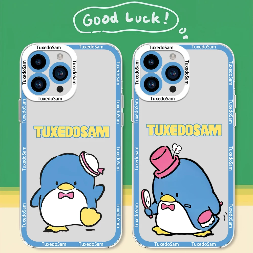 MINISO Cute T-TuxedoSam Phone Case for Samsung S24 S23 S22 S21 A55 A54 FE PLUS ULTRA Transparent Bezel Cover