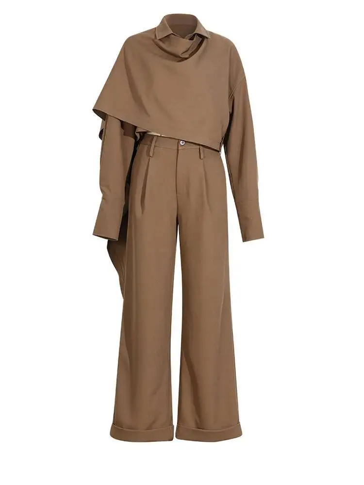 

Size Caramel Big Shirt Wide Leg Pants Two Piece Suit New Lapel Long Sleeve Women Fashion Spring Autumn 2026 B32T