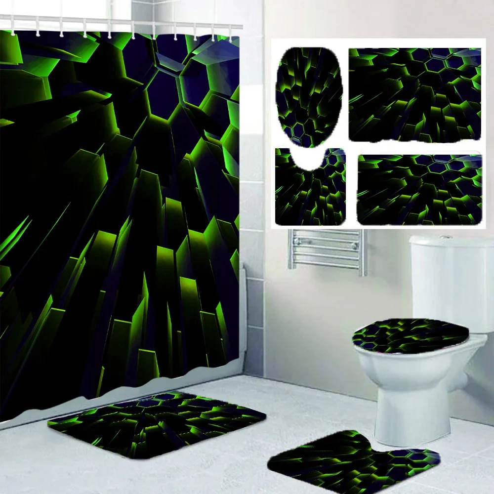 

1/4 Transparent cube shower Curtains, Toilet Seat Decoration, Shower Curtain with Carpet and Toilet Lid, 12 70.8x70.8 inch Hooks