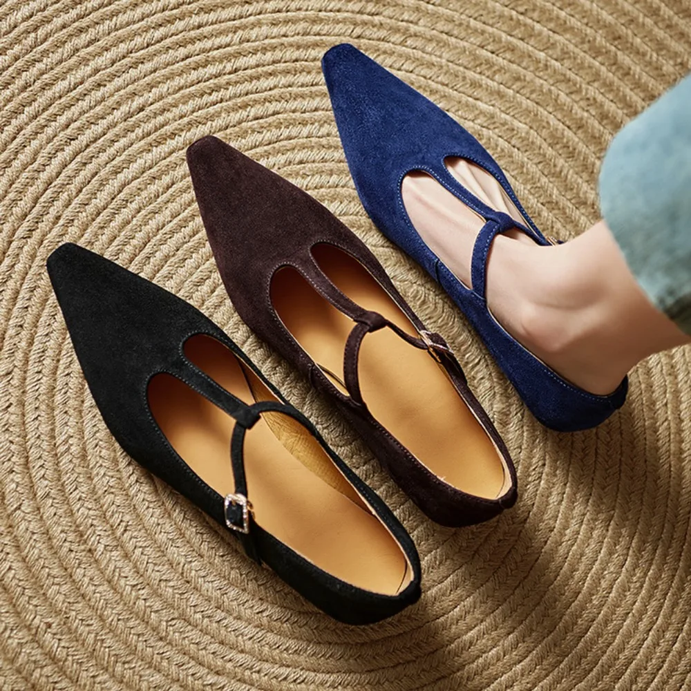2026 Spring Women's Genuine Leather Mary Jane Pointed Toe High Heels for Office & Casual
