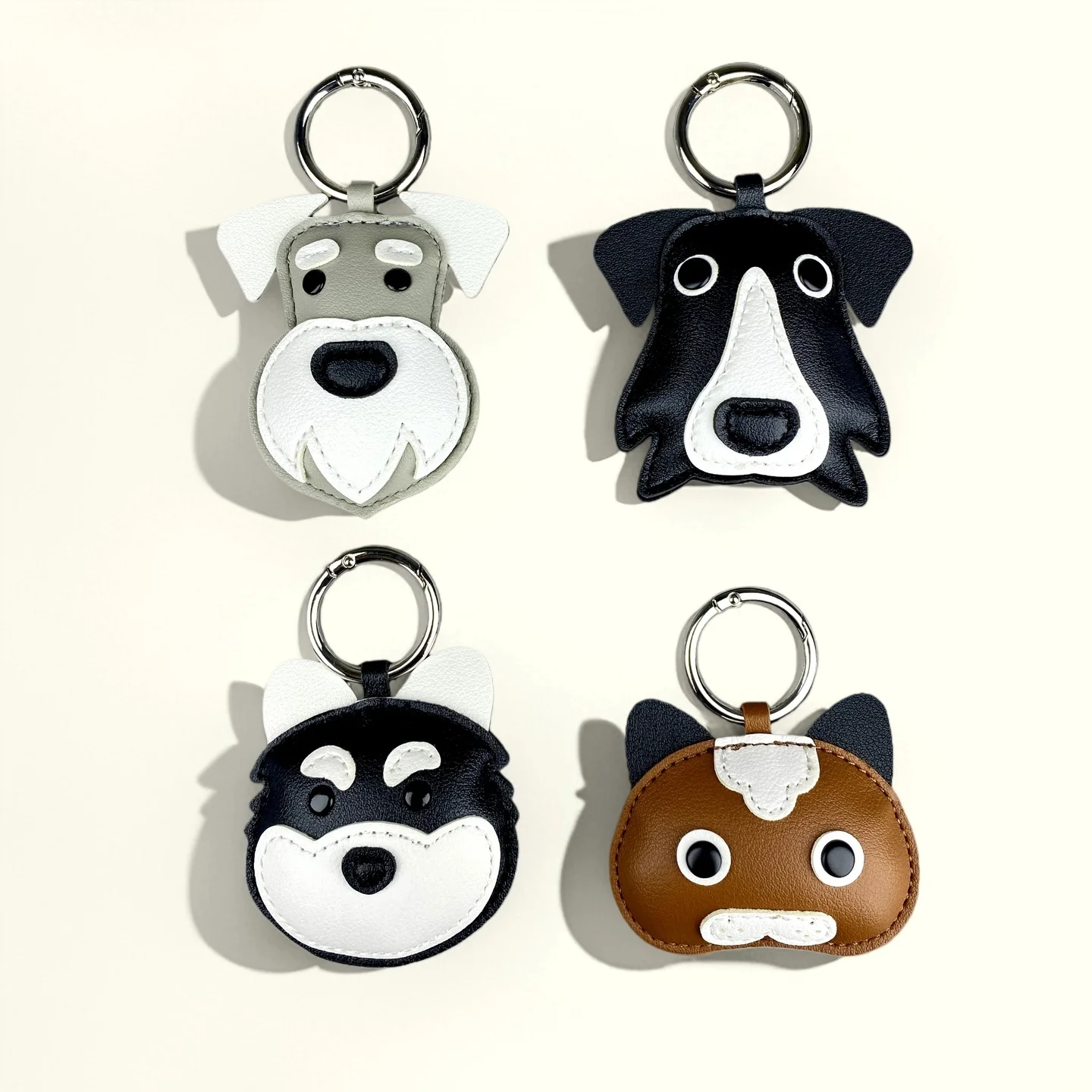 

Adorable PU Leather Pet Keychain/bBag Charm-Cute Puppy & Kitty Bag Charms with 3.3cm Ring (Schnauzer, Husky, Border Collie)/Gift