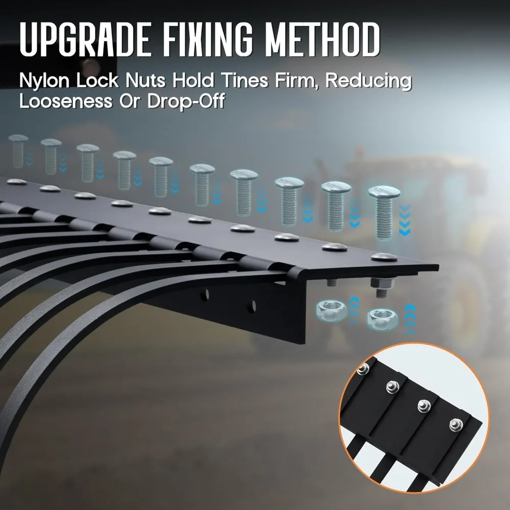 مشط خلف المناظر الطبيعية مقاس 60 بوصة للجرار، ومشط السحب مع 24 نوعًا من لفائف الصلب وجهاز استقبال مقاس 2 بوصة، مناسب للتعليق ذو 3 نقاط #4