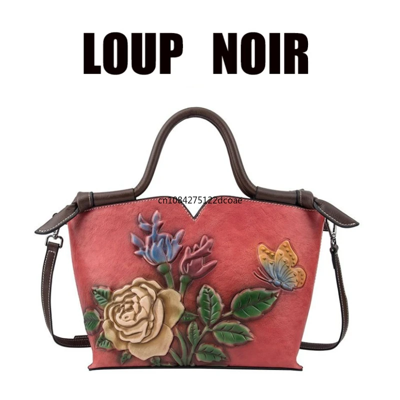 

LOUP NOIR Genuine Leather Tote Women's High Quality Tote Bag for Women Casual Totes Large Capacity Retro Shoulder Women Bags