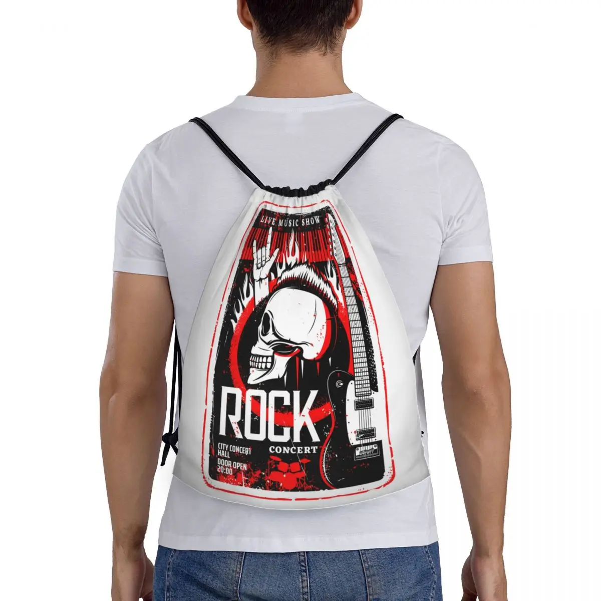 Retro Skull Guitar Rock Music Concert zaino con coulisse borsa da palestra sportiva per donna uomo Heavy Metal Festival Shopping Sackpack