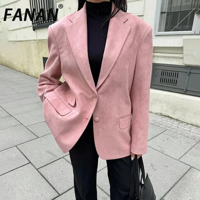 FANAN 2025 Spring New Pink Blazers Women's Single Chest Pocket Design Fashionable Office Lady Coats Women's Clothing Jackets