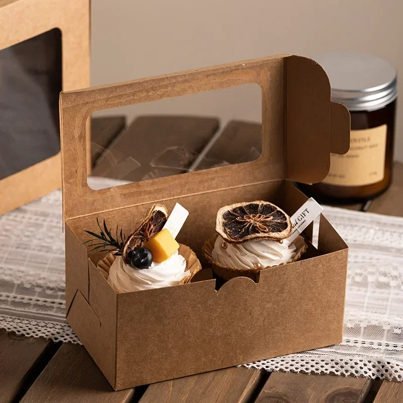 5pcs 2/4/6/12 Cups Muffin Cupcake Box With Window Wedding Party Favor Cookie Baking Cake Boxes And Packaging Dessert Container view 2