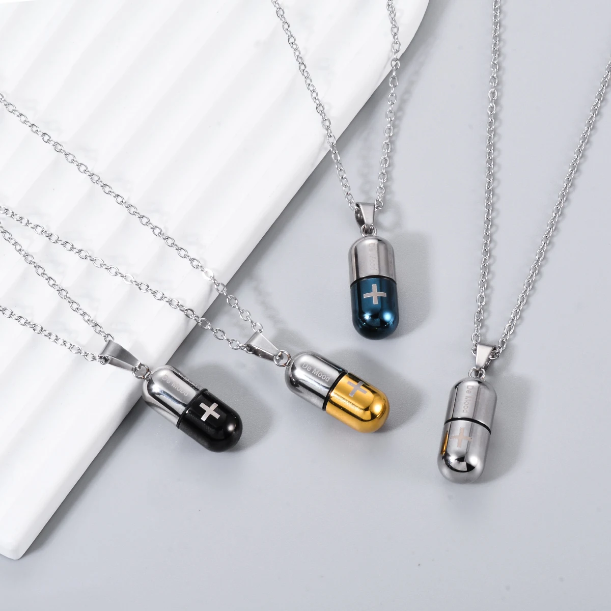 Fashion Pill Case Capsule Pendant Necklace Stainless Steel Mens