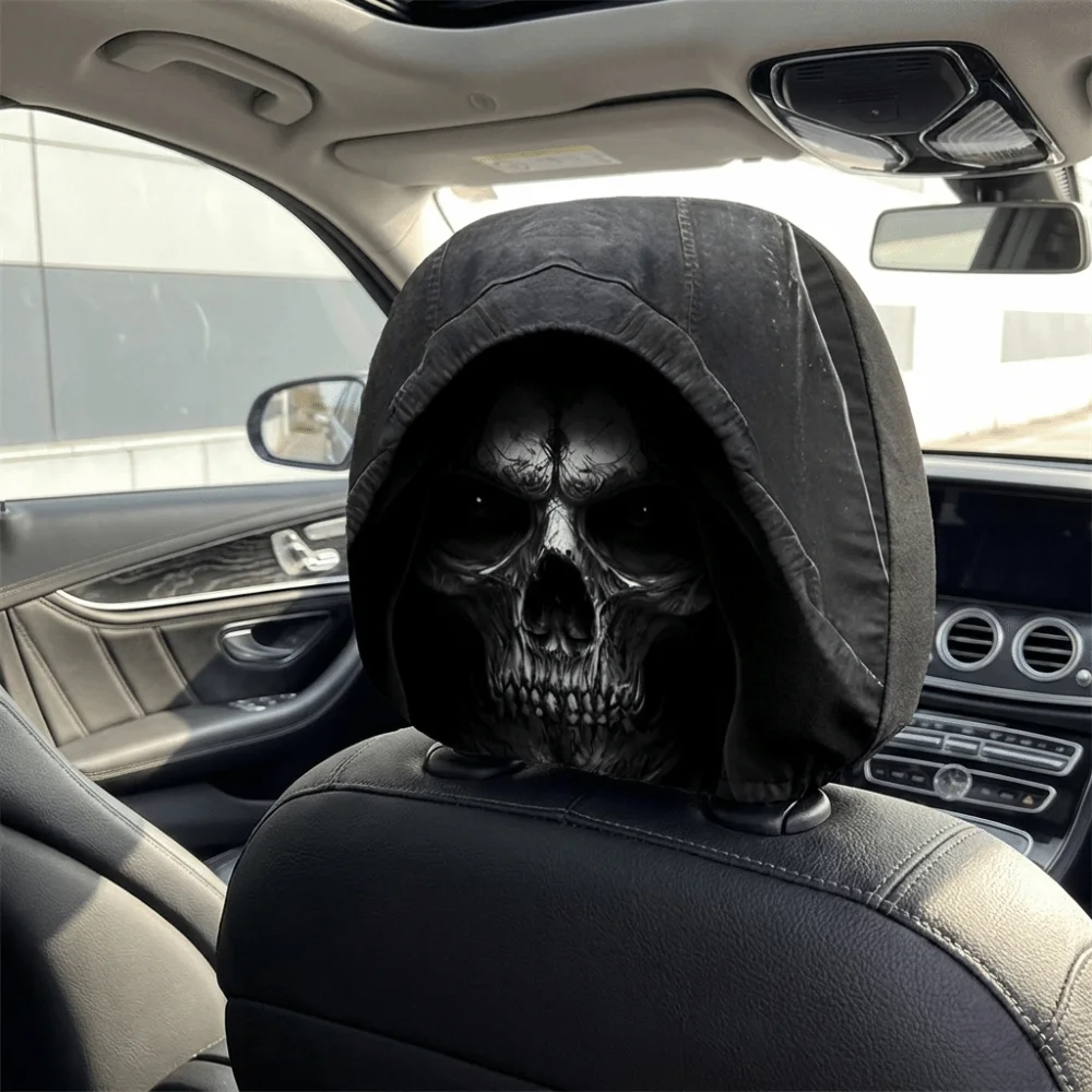 Scary Face Print Car Headrest Covers Mystery Stain-Proof Oil-Proof Auto Interior Decoration Cover Elastic Washable