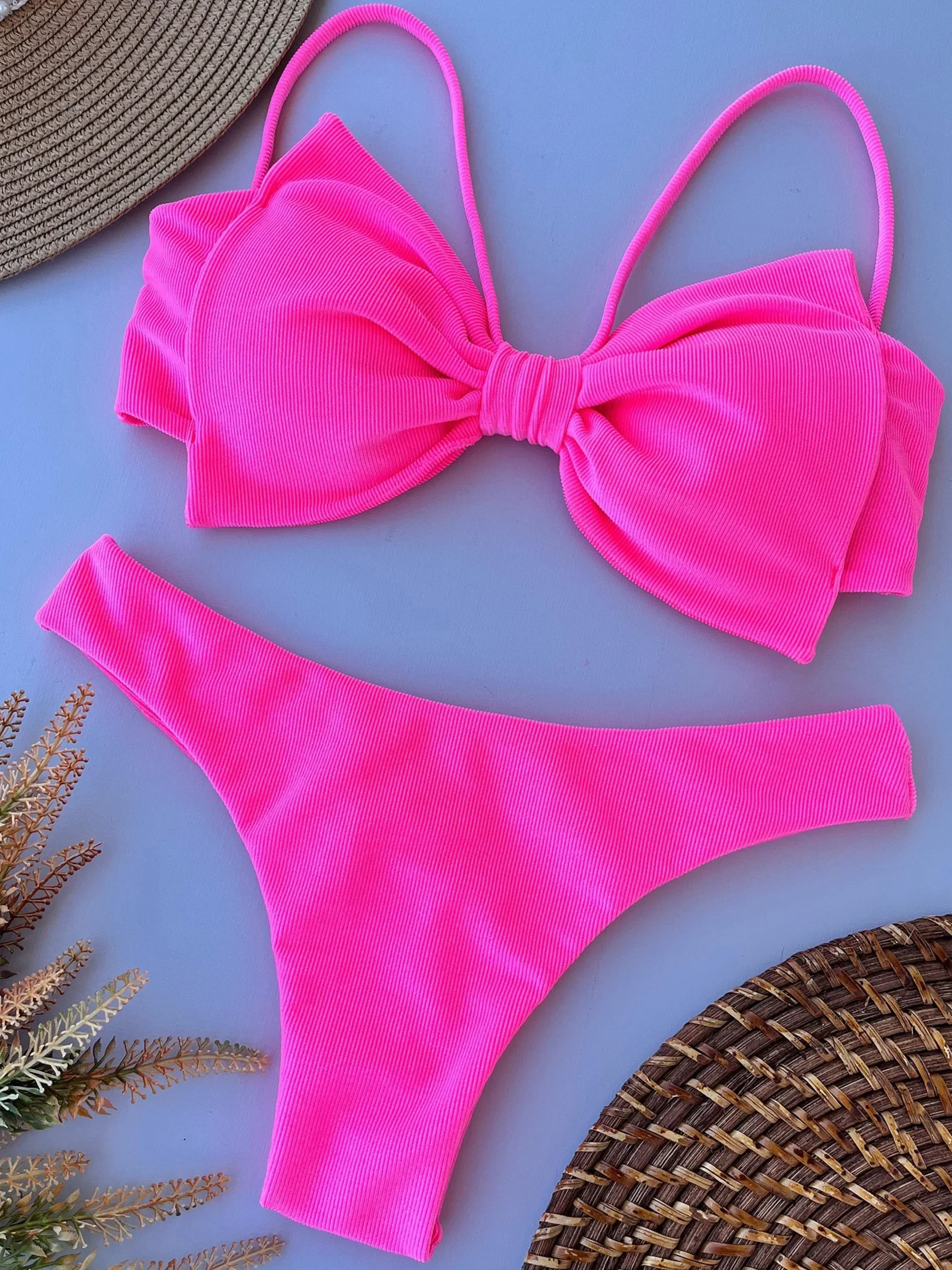 Bow Tie Bikini Sets 2025 New Bandeau Bathing Suit Cute Swimwear Pink Beachwear New Brazil Monokini Biquini Vacation Outfits S334