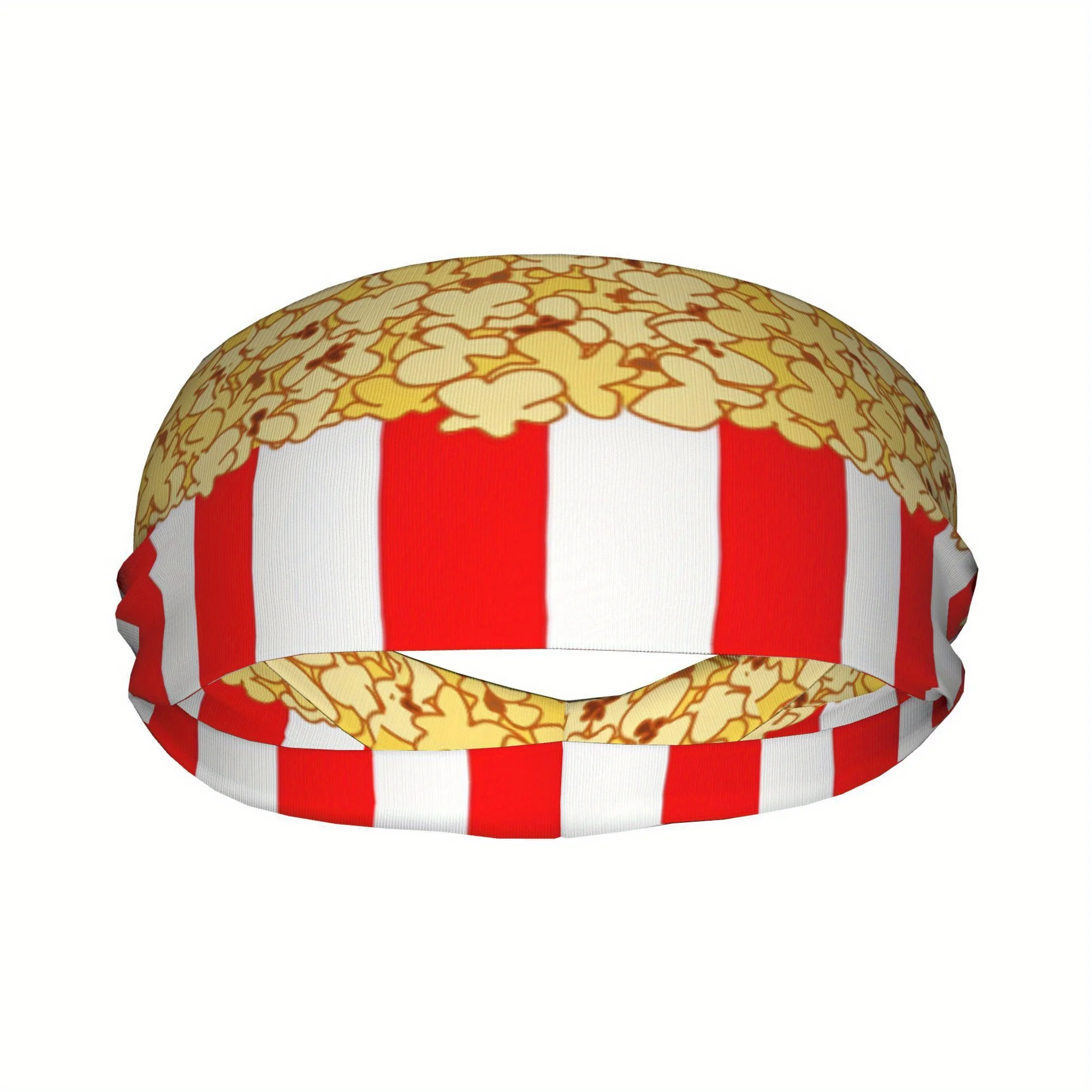 

Fun Popcorn Print Headband Sweat Absorbent Sports Hairband for Running Yoga Fitness Elastic Non-slip Food Themed Unisex