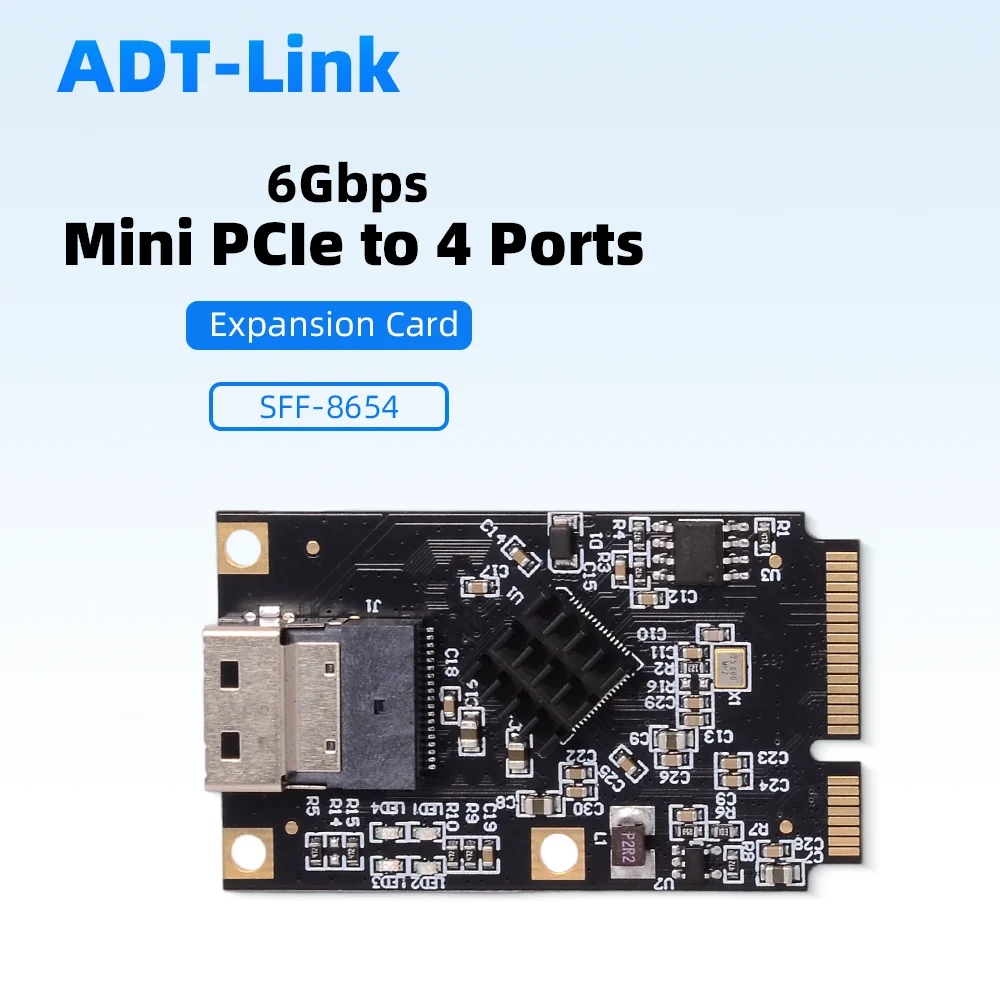 

Mini PCIe To 4-port 6Gbps SATA SFF-8654 Adapter Riser Card Expansion Straight Through Non Array Card for WIFI network interface