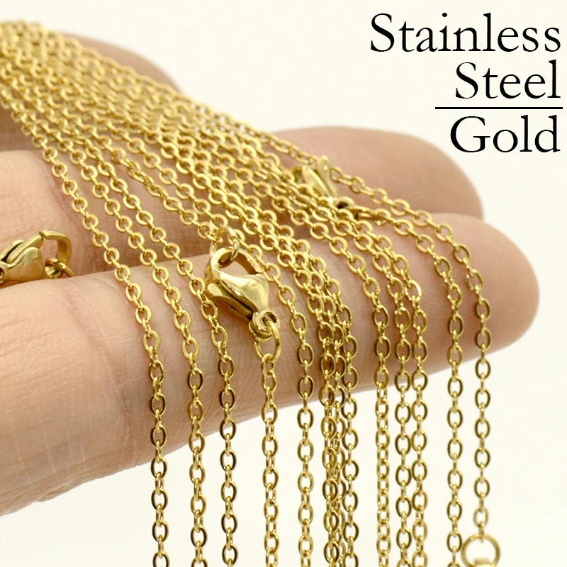 50 x Stainless Steel Necklace Gold Color for Jewelry Making Wholesale Tarnish Free Stainless Steel Chain Necklace for Women Men