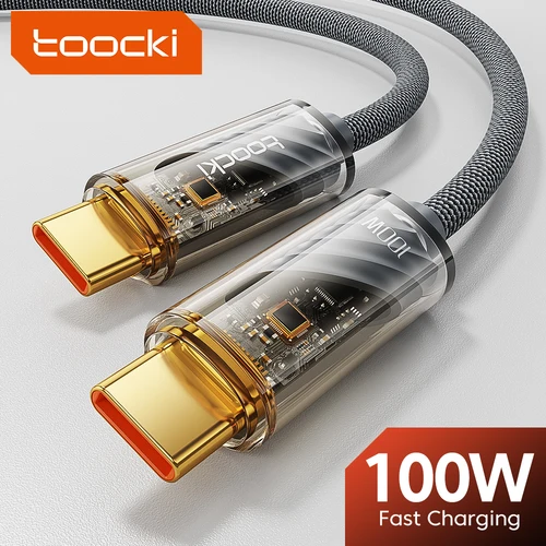 Toocki 투명 100W USB C타입 to USB C 케이블, 맥북 삼성 화웨이 샤오미 POCO PD 고속 충전, 5A USB C타입 케이블