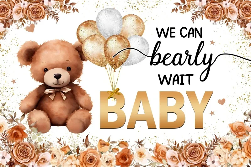 Children's Birthday Theme Baby Shower Party Decoration Teddy Bear and Balloon Flower Photography Background Picture Background