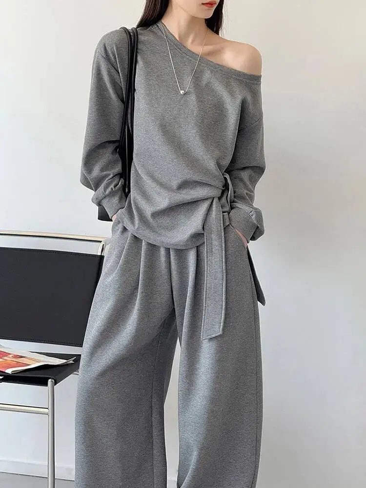 

Size Sweashirt Wide Big Leg Pants Two Piece Suit New Skew Collar Long Sleeve Women Fashion Spring Autumn 2026 1DJ2