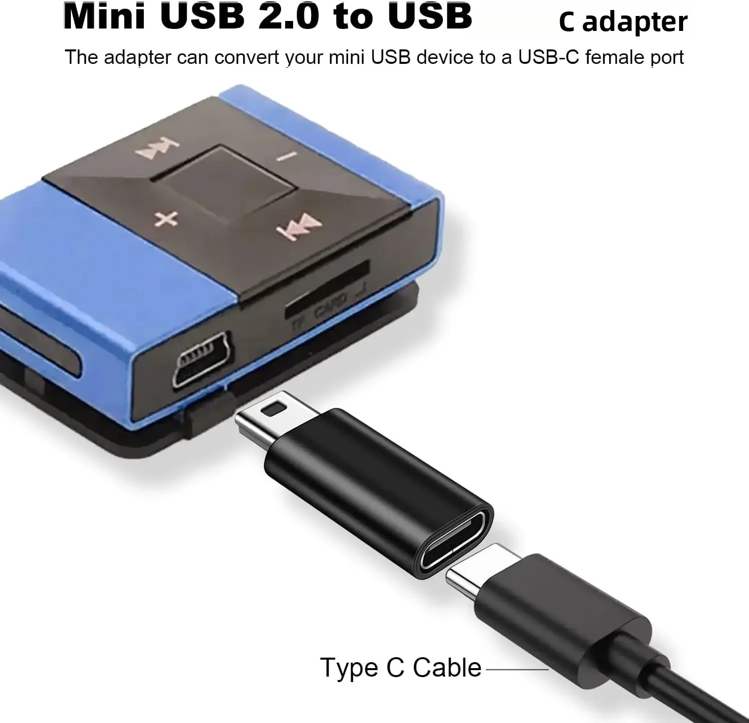 Type C to Mini USB Adapter USB C Female to Mini USB Male Converter for GoPro Hero 3 MP3 Dashcam Dash Camera Charging Sync