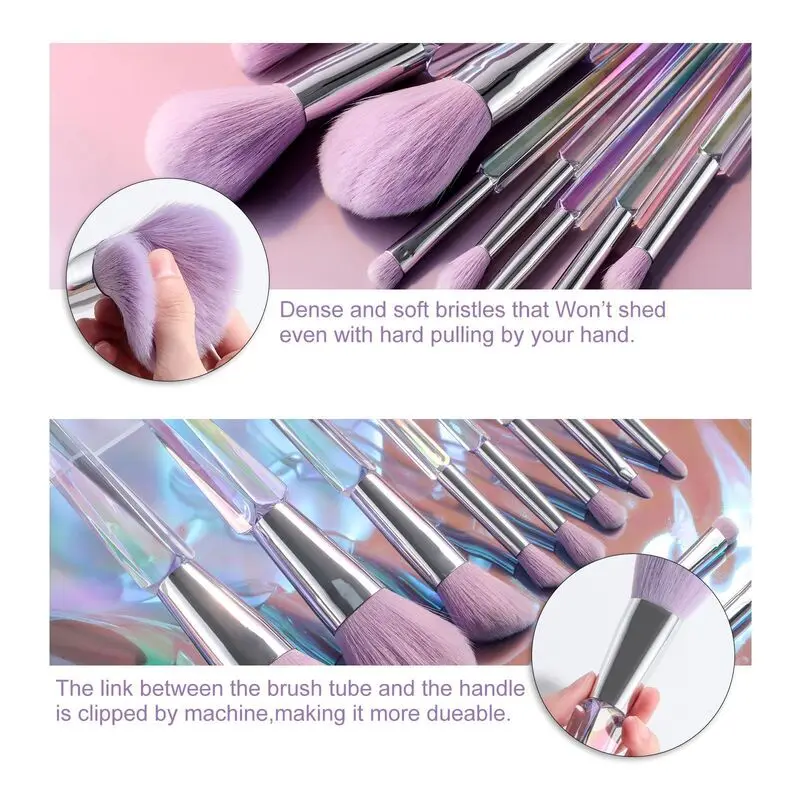 10Pcs Transparent Micro-glitter Laser Electroplated Makeup Brushes Set - Packaged