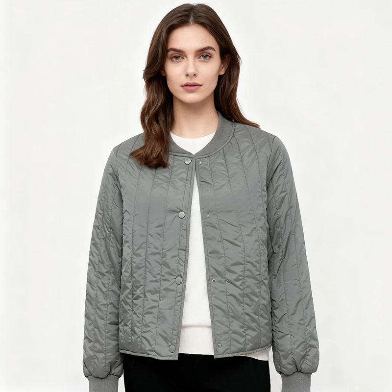 

Winter Women Jacket Outerwears Quilted Cotton-padded Jacket Long Sleeve Button Coat Gray Black Lightweight Warm Jackets Parkas