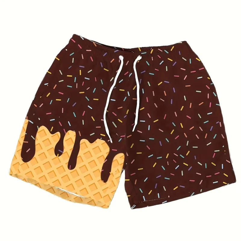 2026 Multi Color Ice Cream Graphic Beach Shorts For Men 3d Printed Cartoon Hawaiian Swimming Trunks Summer Loose Board Shorts