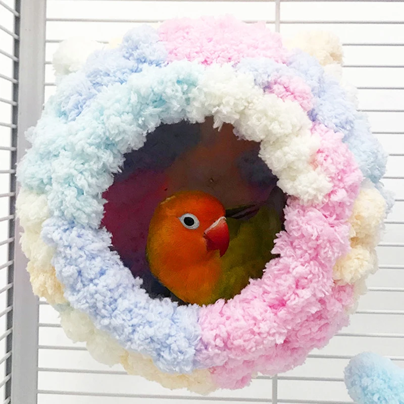 【F】Birds Nest For Cage Parakeet Nest Winter Parrot House Coral Velvet Hideaway Hut For Bird Nesting Thickened Warm Bird Nest view 3