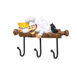 Chef Figurine Wall Hooks Metal Wall Mounted Coat Rack Decorative Wall Hook for