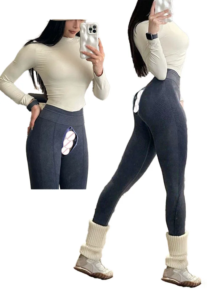 Invisible Open Outdoor Sex Pants Women's Fashion Seamless Leggings High Waist Tight Yoga Sweatpants Stretch Hip Lift Faux Jeans