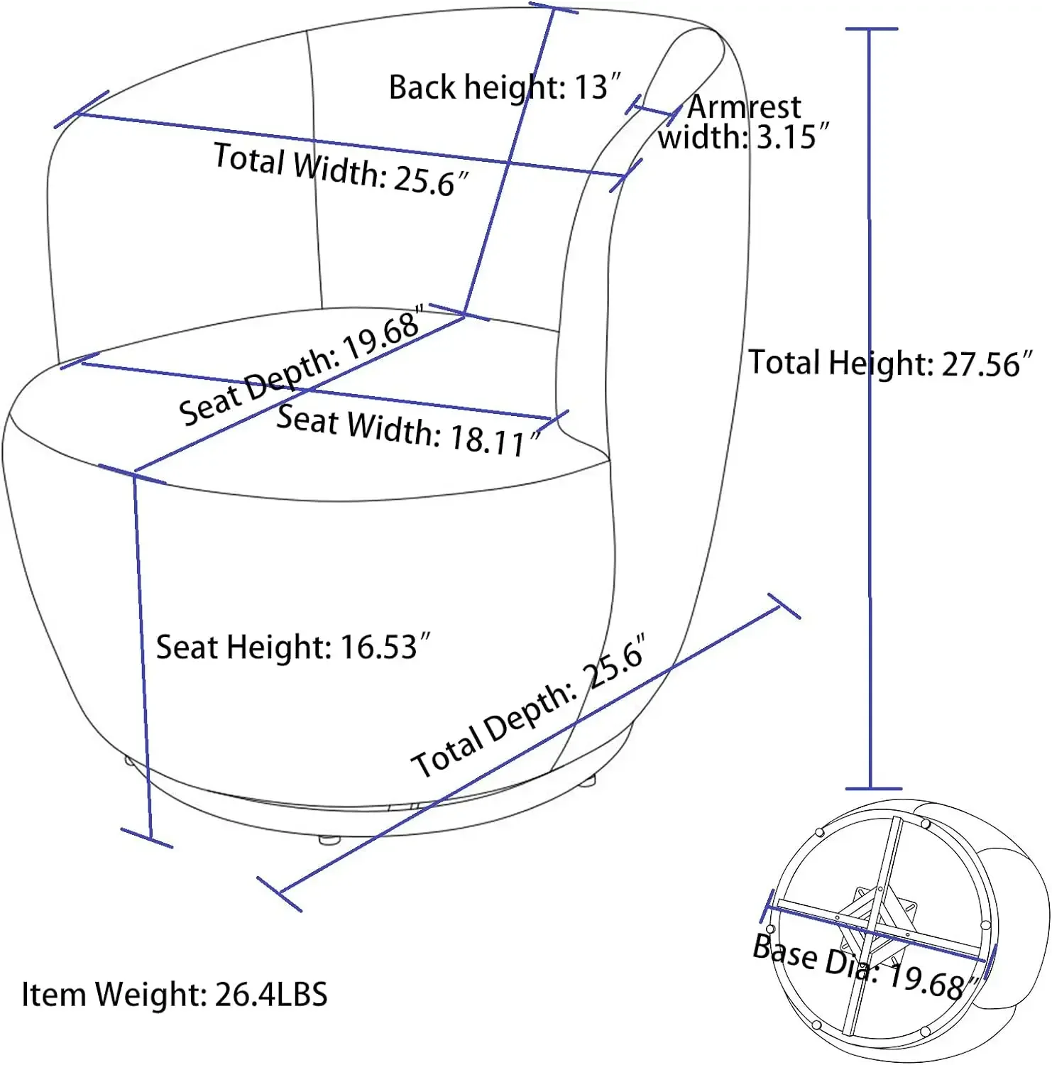 Accent Barrel Chair 360 Degree Swivel Round Sofa Chair Modern Leisure Arm Chair Lounge Club for Bedroom Living Room