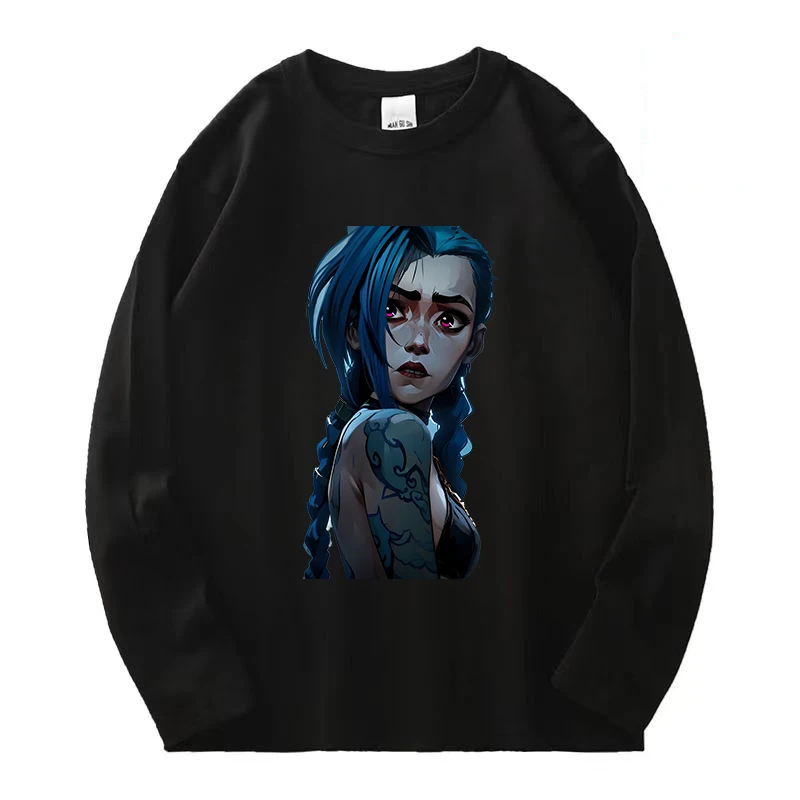 Hot Game Movie Arcane Jinx Graffiti Sweatshirt Long Sleeve for Man Women Harajuku O-neck Casual Shirt League of Legends Clothes