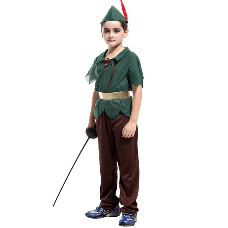 New Boys Peter Pan Kids Anime Cosplay Costume Carnival Party COS T-shirt pants Suit Superhero Halloween Costumes for Kids 3-12Y