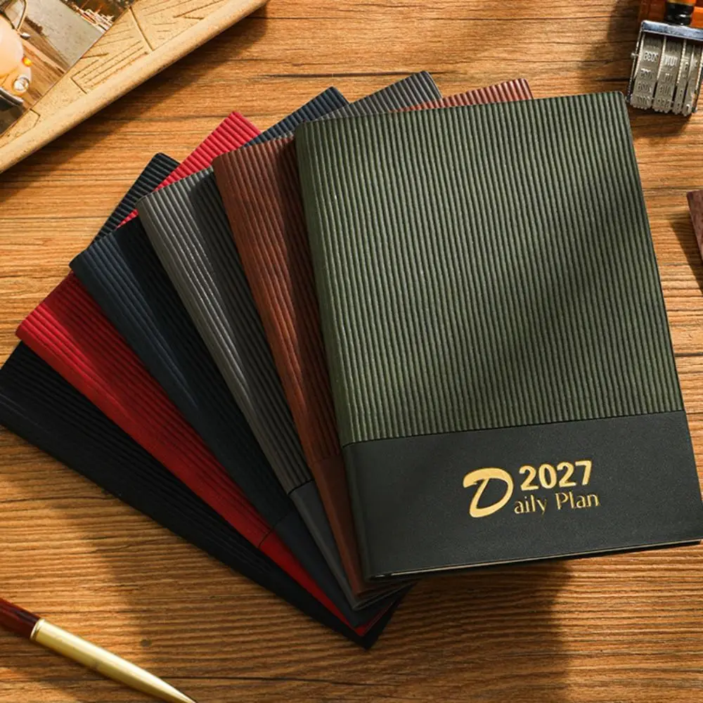 English 2027 Schedule Planner Notepad Wear-resistant 12 Months To-do List Notebook Leather Cover Thick Paper
