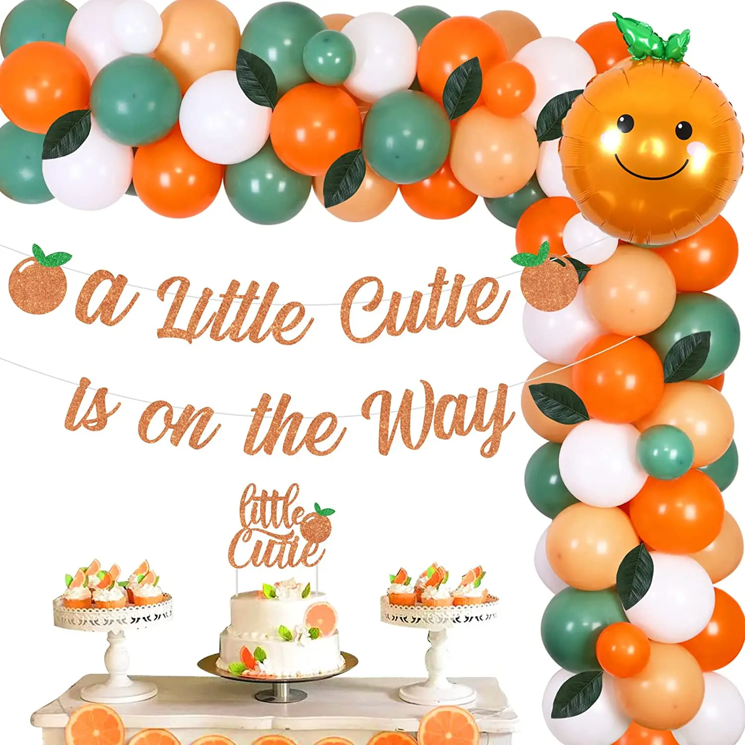 

Little Cutie Baby Shower Decorations A Little Cutie Is on The Way Banner Cake Topper Orange Citrus Balloon Garland Arch Kit