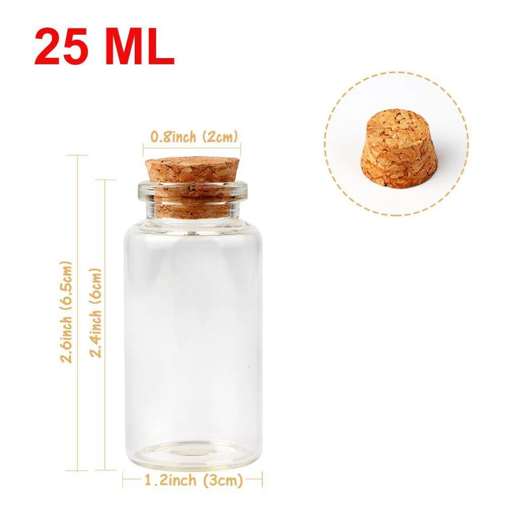 25ML Mini Small Glass Bottles with Cork Stopper Clear Wish Bottle Tiny Glass Bottle Jars Hanging Decoration Wedding Decor Vials