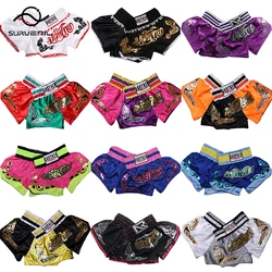 Short Muay Thai Embroidery Boxing Shorts Men Women Children Boy Girl Satin Cage Fighting Kickboxing Training Pants MMA Clothing