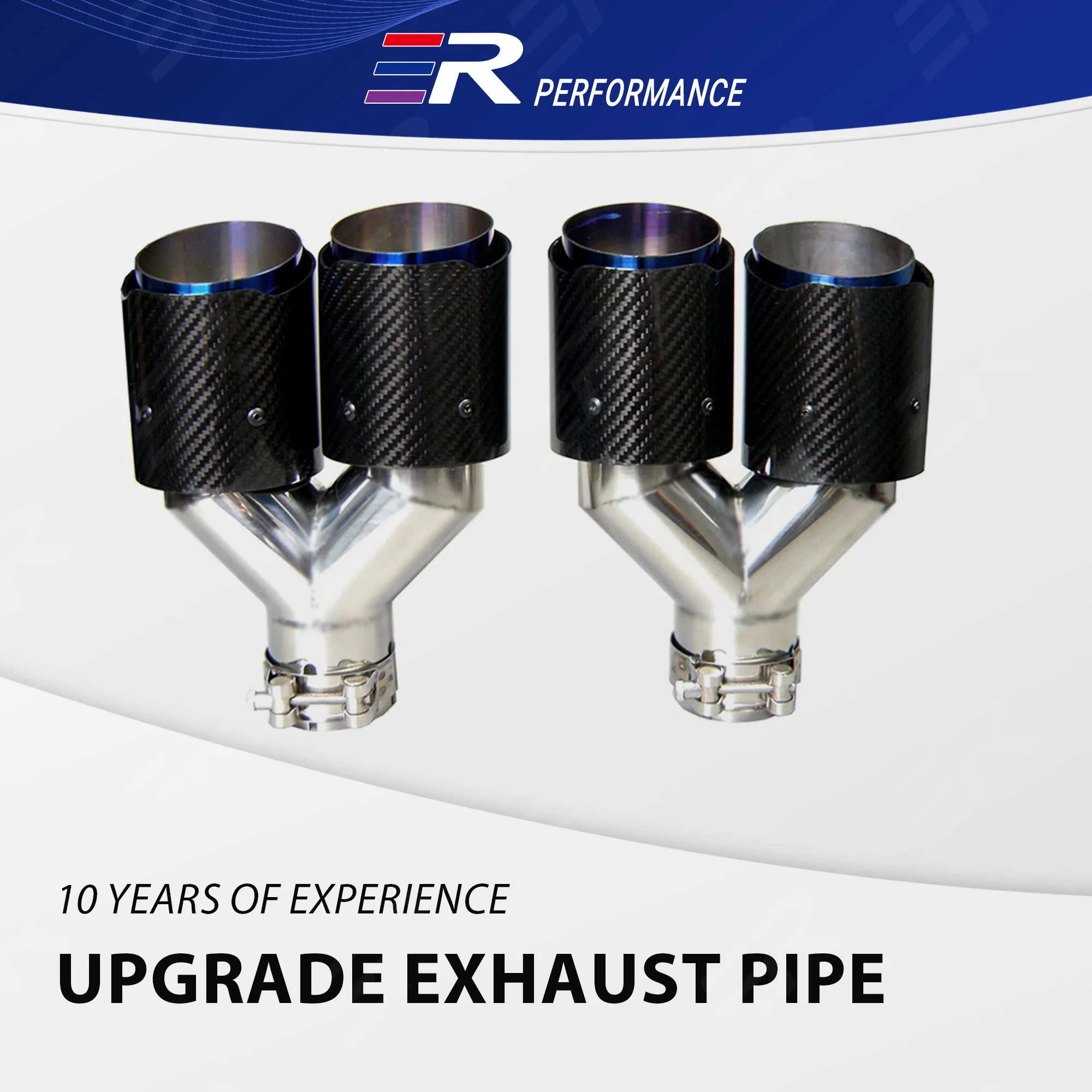 

1 шт. ER настоящие глянцевые наконечники из углеродного волокна синие из нержавеющей стали, универсальные автомобильные аксессуары для автомобильной трубы глушителя, модификация Y-типа