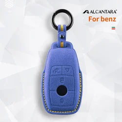 For Mercedes Benz C200L E300L S320 S350LS500l AMG GLC Alcantara Suede Car Key Case Cover Shell 4buttons Keychain