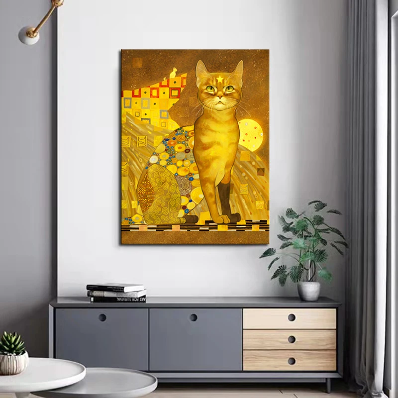 

Golden Cat Animal Posters and Prints Abstract Wall Art Canvas Painting Pictures for Child Bedroom Living Room Home Decor