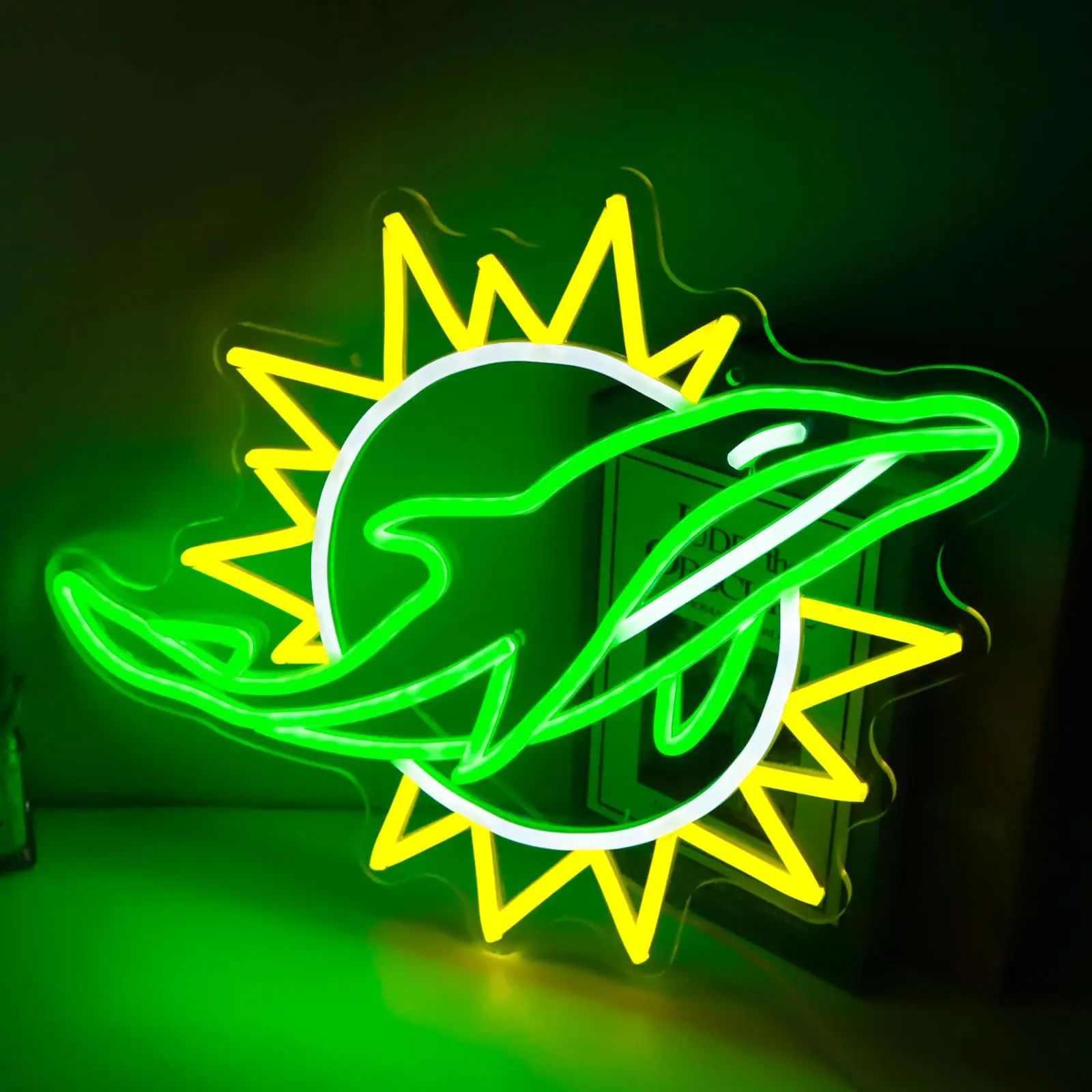 Dolphins Neon Light Dolphin Decorative Signs Larger Hanging Neon Sign Room Bar Sport Bar Club Man Cave Wall Decor Birthday Gifts