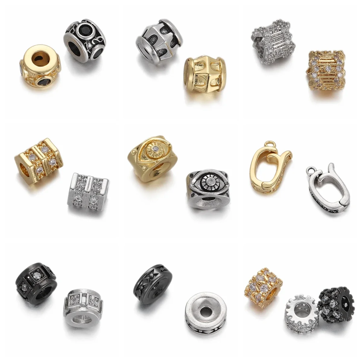 

3Pcs/lot Copper Metal Micro Pave CZ Geometry Round Beads DIY Space Charms Beads for Women Men Bracelets Jewelry Accessories