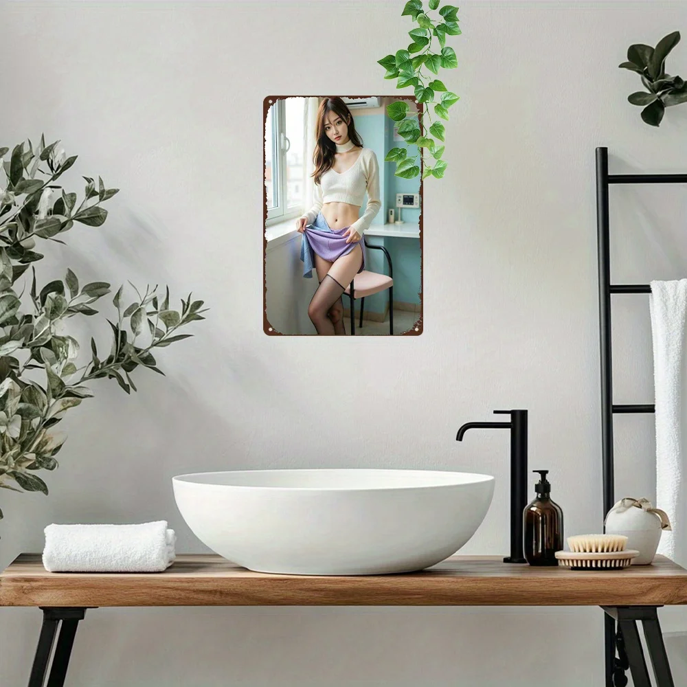 Vintage Anime Girl Metal Tin Sign 8x12 Inch Retro Wall Art for Man Cave Garage Decor