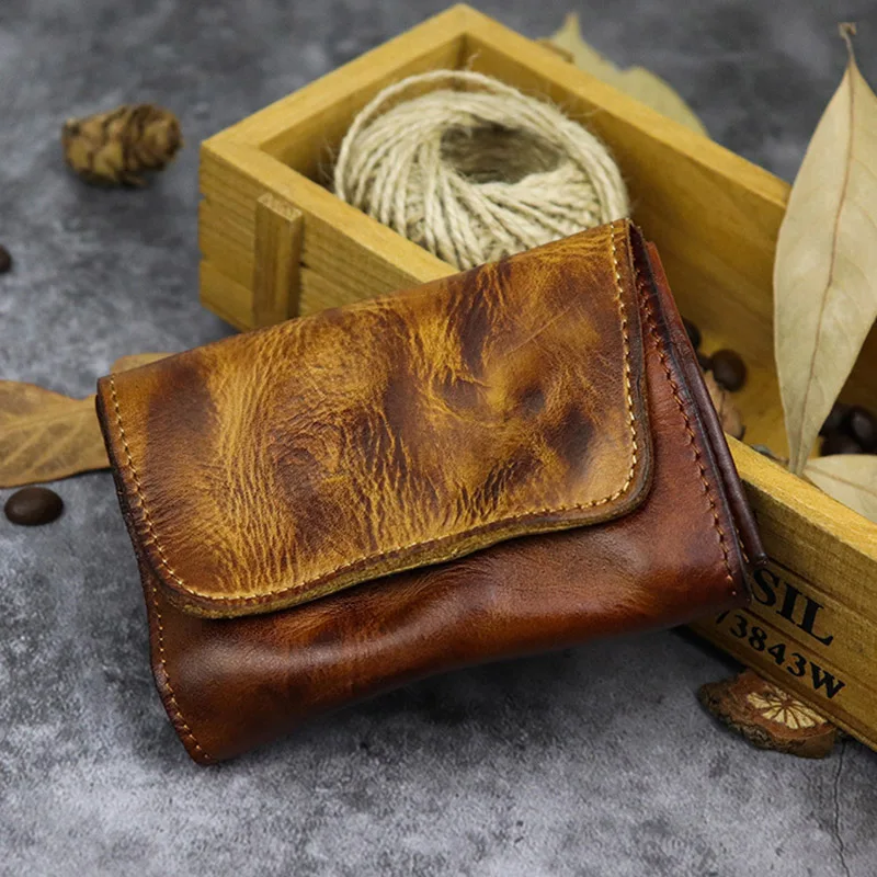 

Retro Cardcase Genuine Cow Leather Change Wallet Hasp Coin Purses Credit Card Holder Tickets Bag Classic Portable Small Wallets